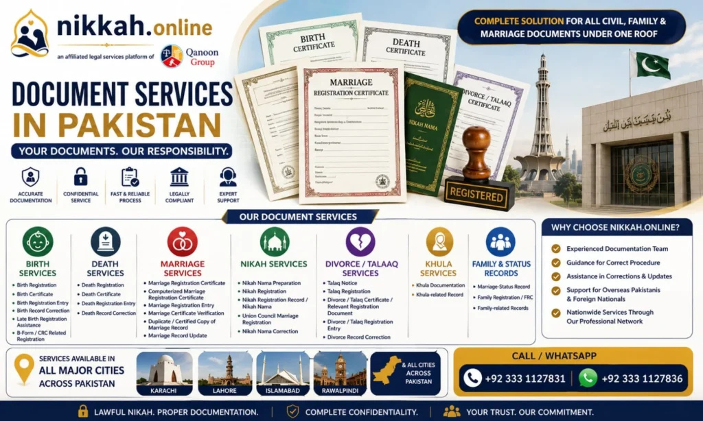 Professional document services in Pakistan for birth, marriage, Nikah and divorce certificates